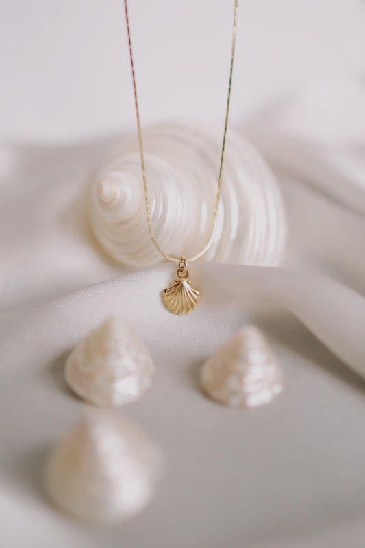 Feine Kette Gold mit Muschel Anhänger • 18K Gold Vermeil • MARÉE