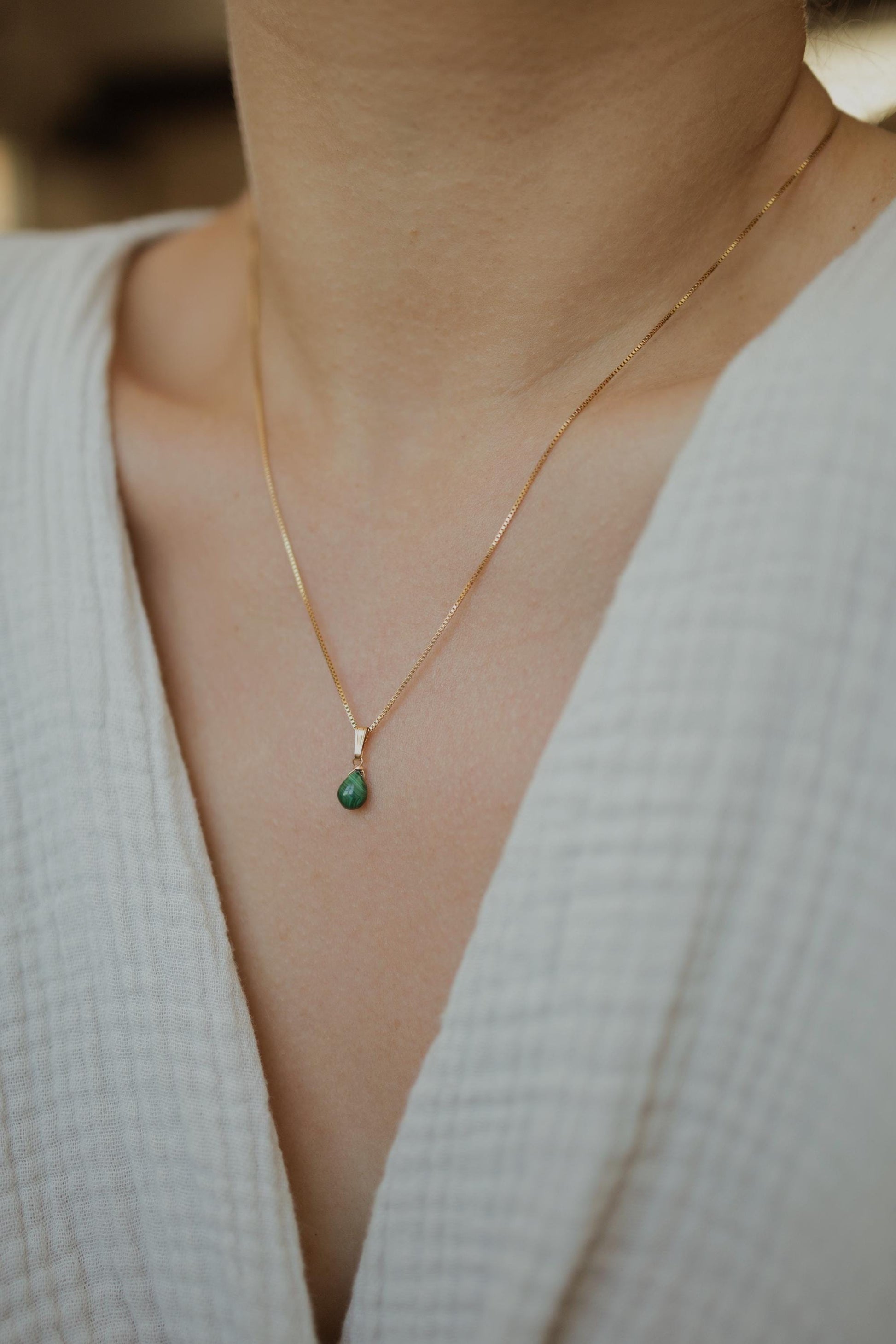 Natürliche Malachit Kette Gold • Edelstein Halskette • 14k Gold Filled • MALACHITE