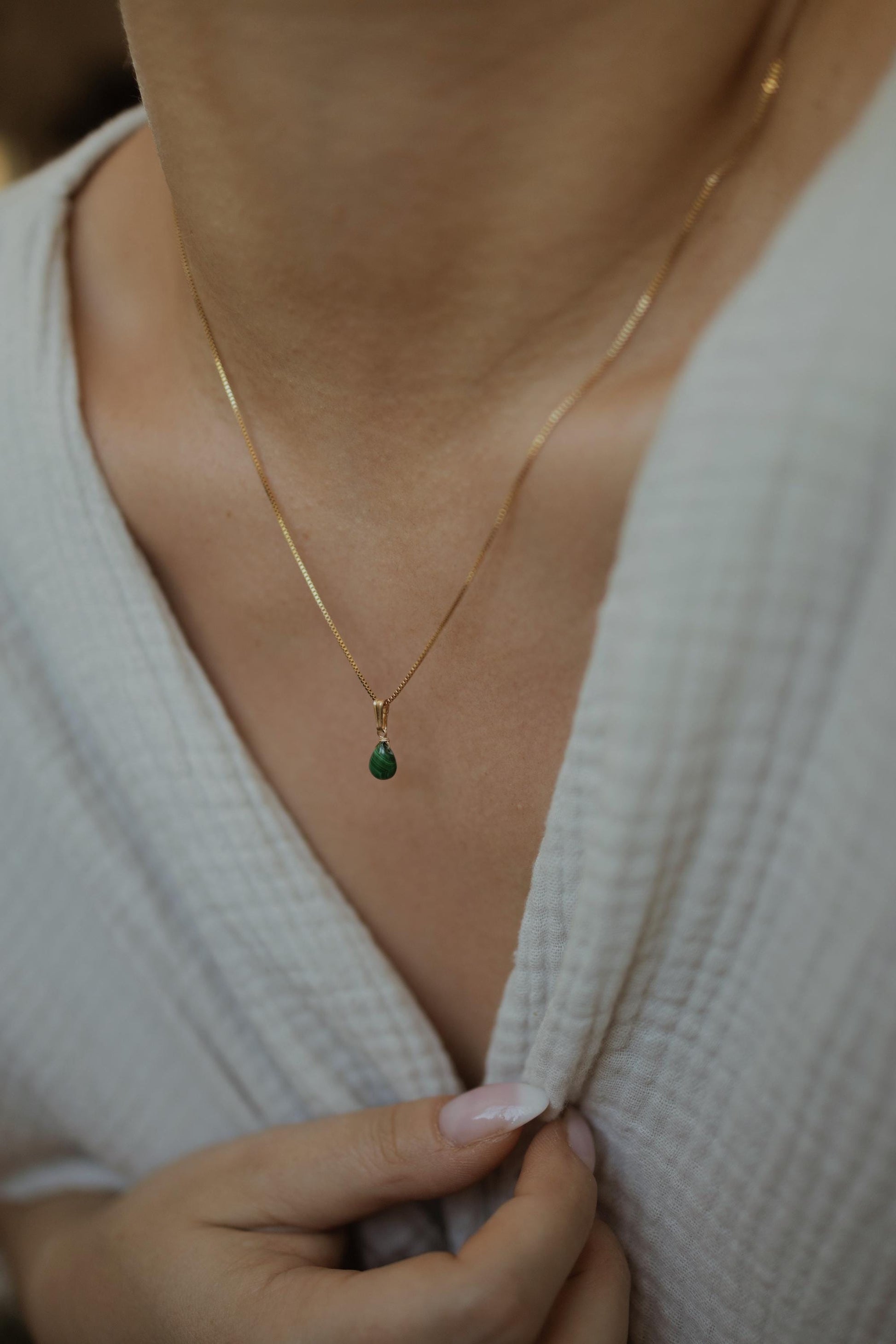 Natürliche Malachit Kette Gold • Edelstein Halskette • 14k Gold Filled • MALACHITE