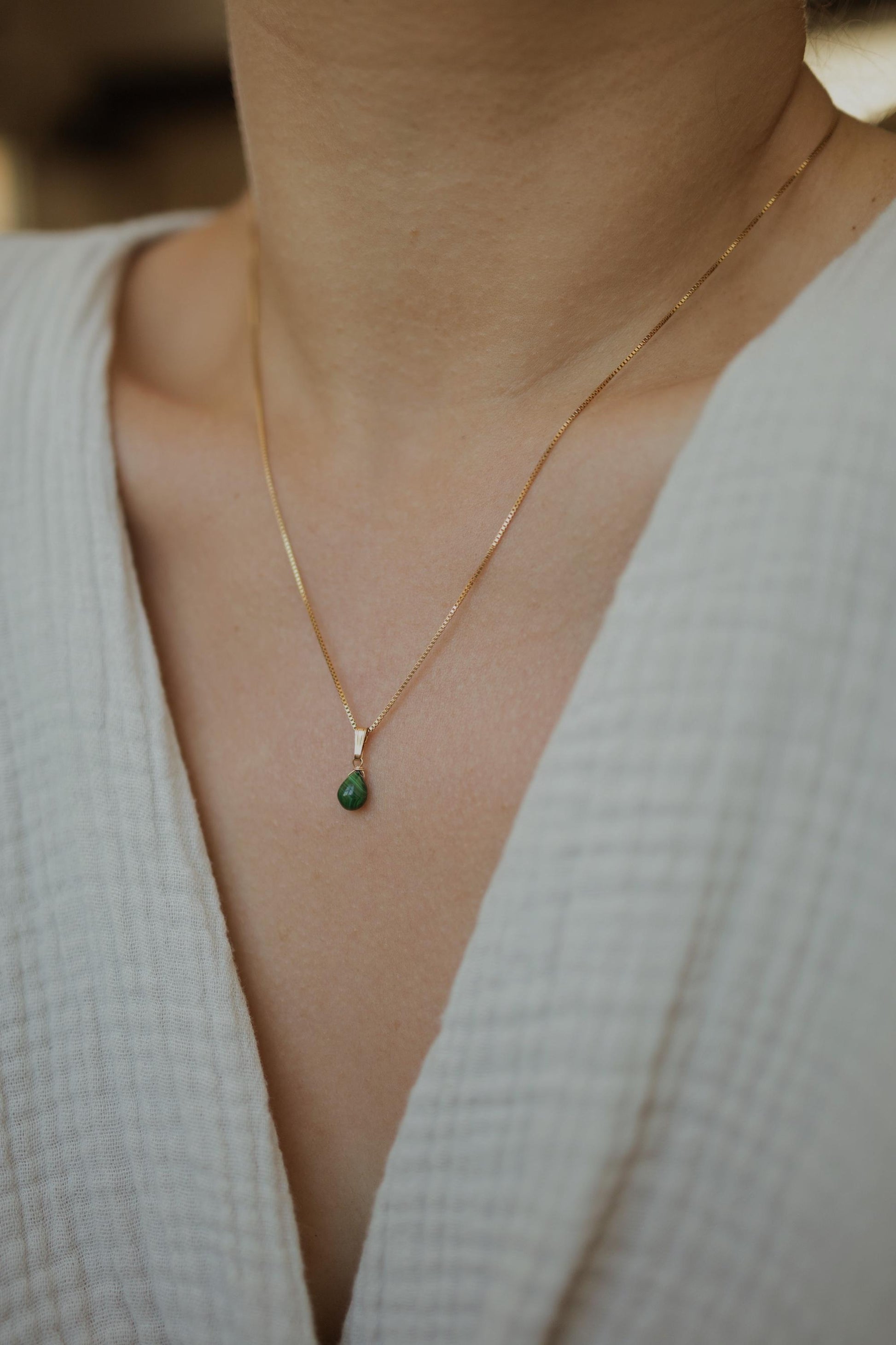 Natürliche Malachit Kette Gold • Edelstein Halskette • 14k Gold Filled • MALACHITE