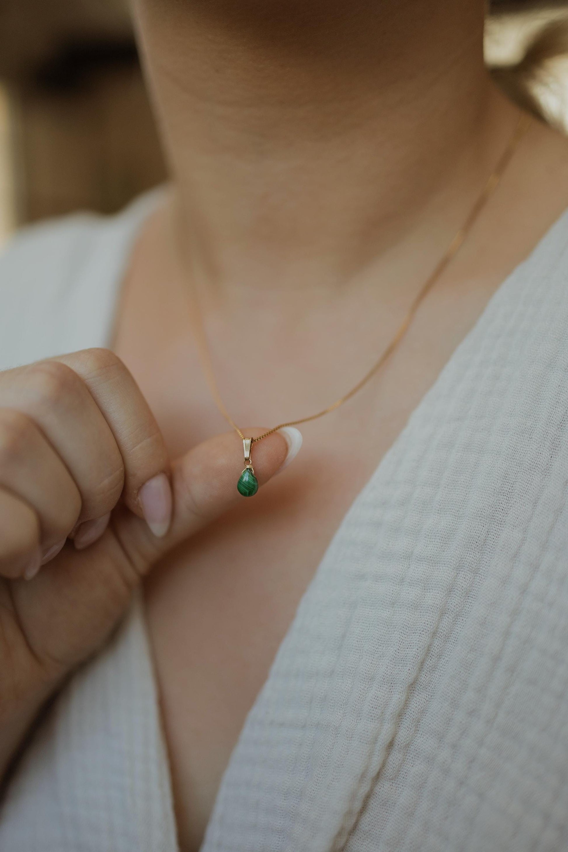 Natürliche Malachit Kette Gold • Edelstein Halskette • 14k Gold Filled • MALACHITE