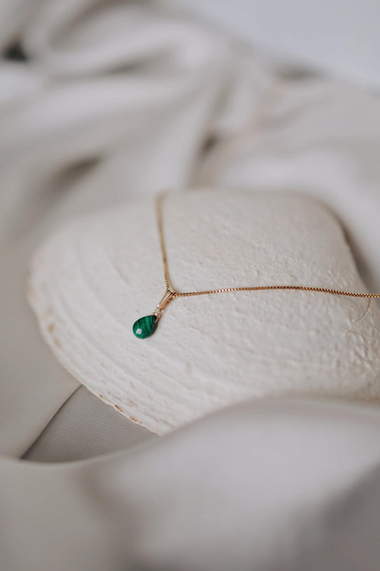 Natürliche Malachit Kette Gold • Edelstein Halskette • 14k Gold Filled • MALACHITE