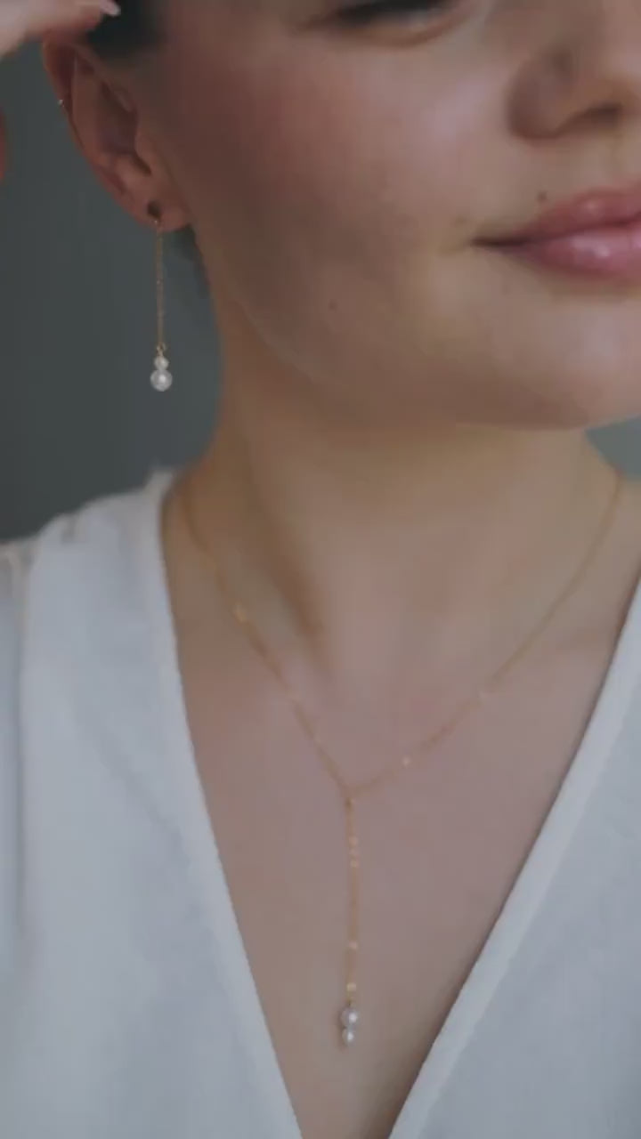 Feine Y Kette Gold mit Perlen •  Brautschmuck • 14K Gold Filled • FREYA