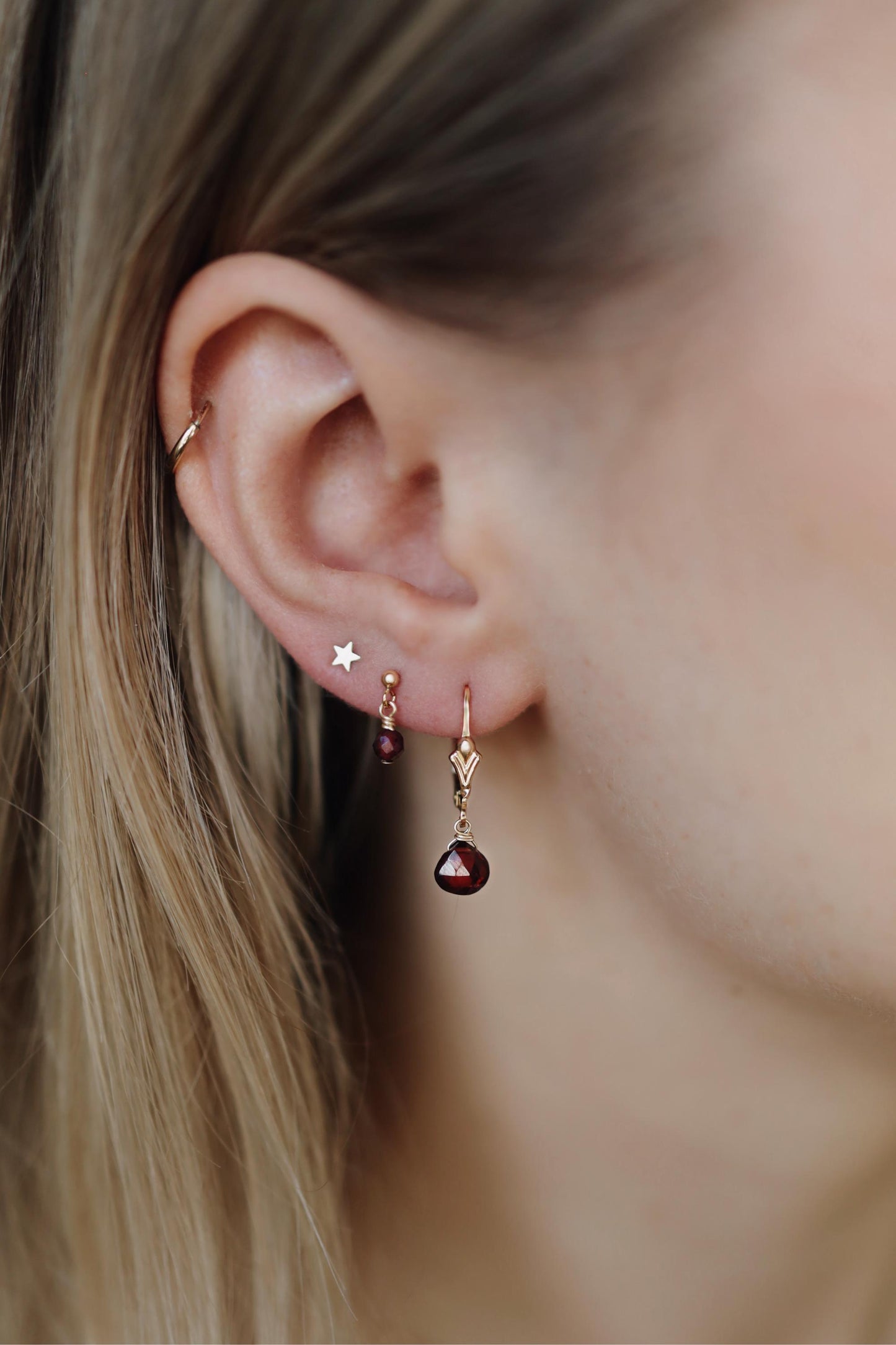 Granat Ohrringe Gold Tropfen Anhänger • 14k Gold Filled • GARNET