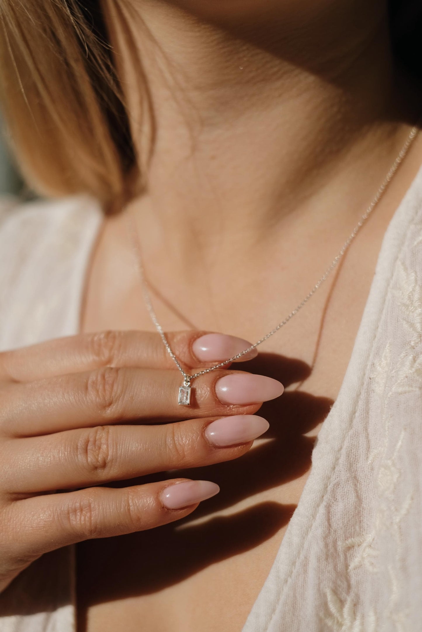 Feine Kette Silber mit Zirkonia Baguette Anhänger • 925 Silber • AUDREY