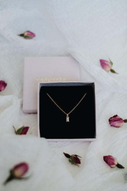 Feine Kette Gold mit Zirkonia Baguette Anhänger • 14k Gold Filled • AUDREY