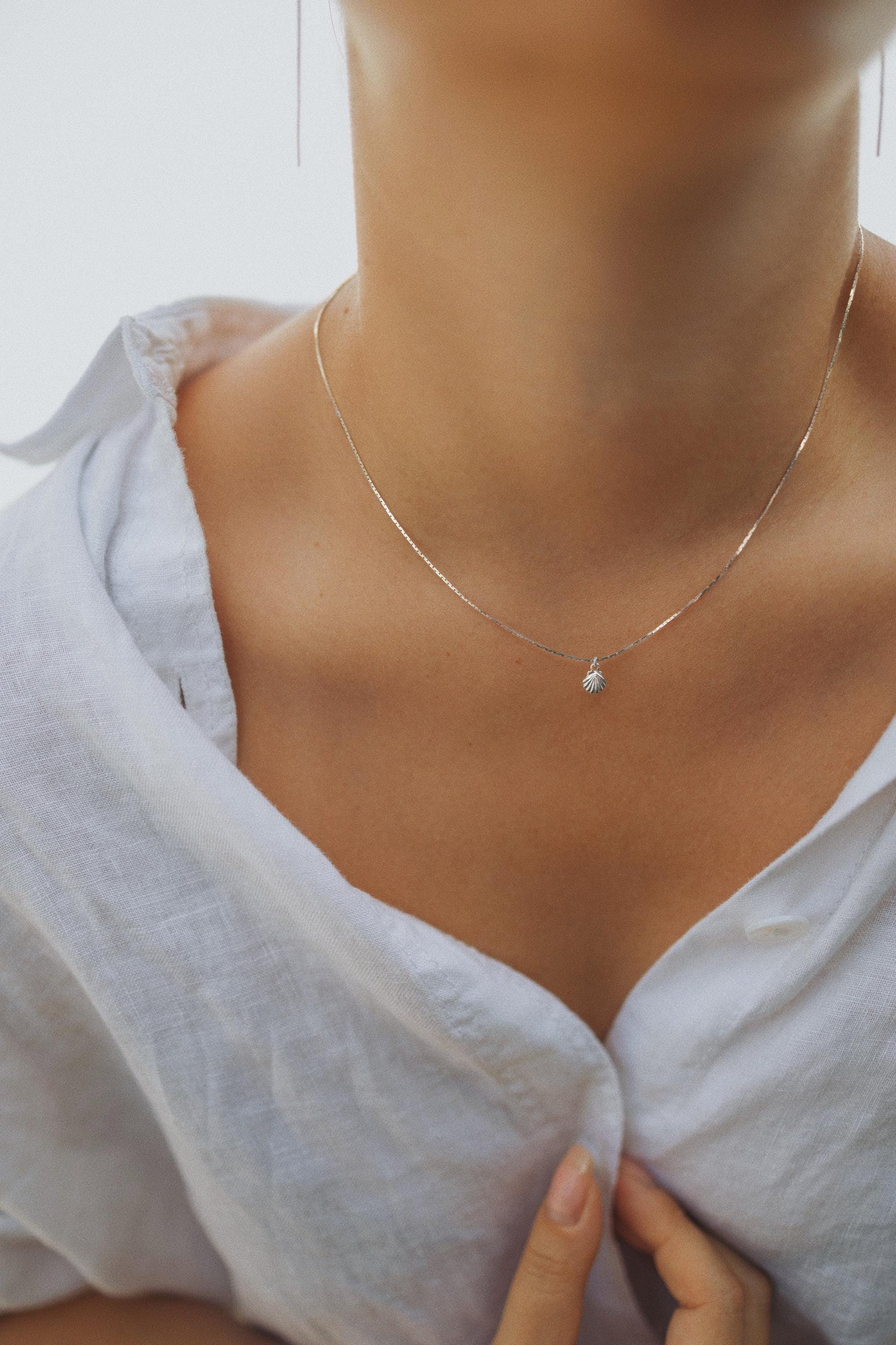 Feine Kette Silber mit Muschel Anhänger • 925 Silber • SHELL
