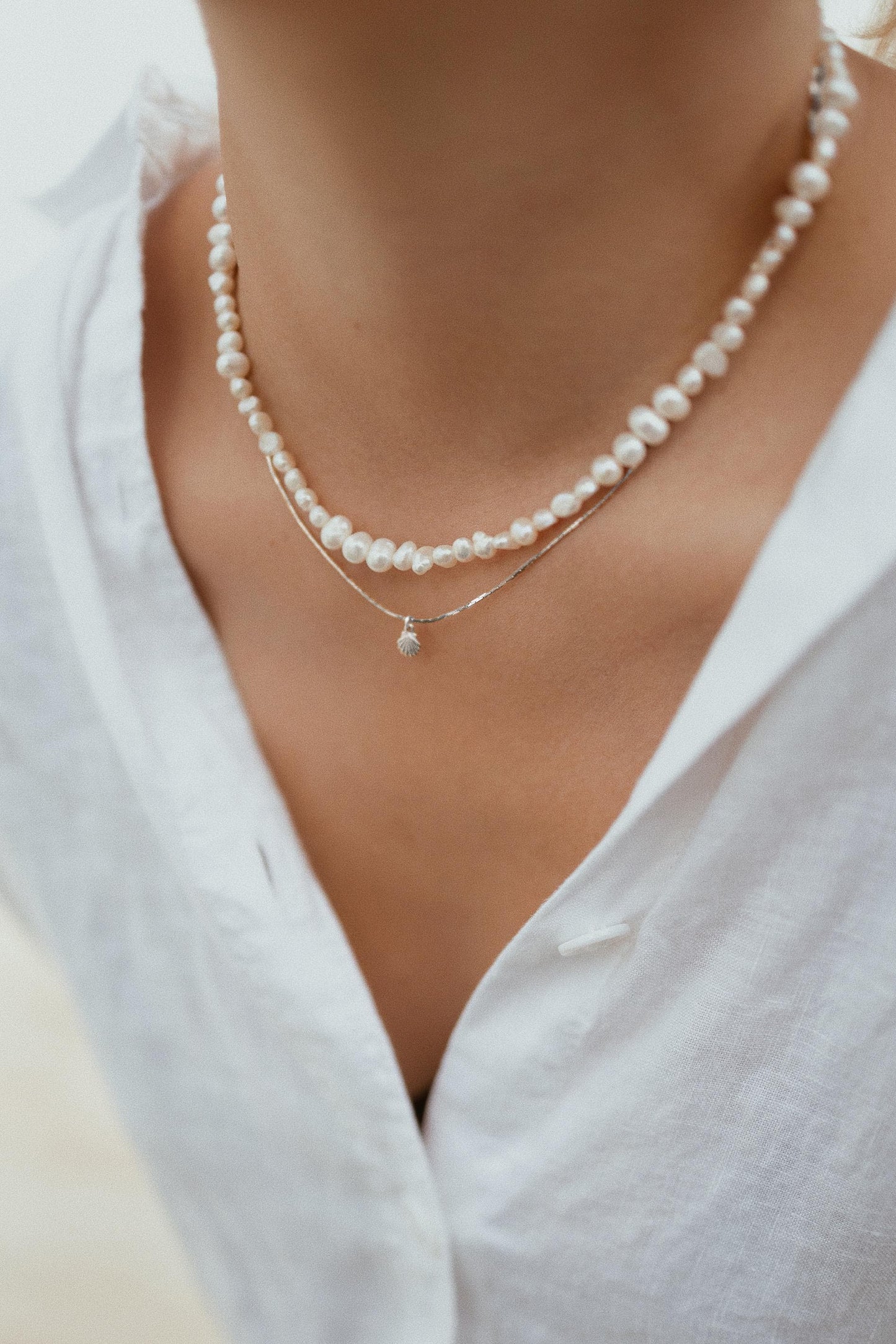 Feine Kette Silber mit Muschel Anhänger • 925 Silber • SHELL