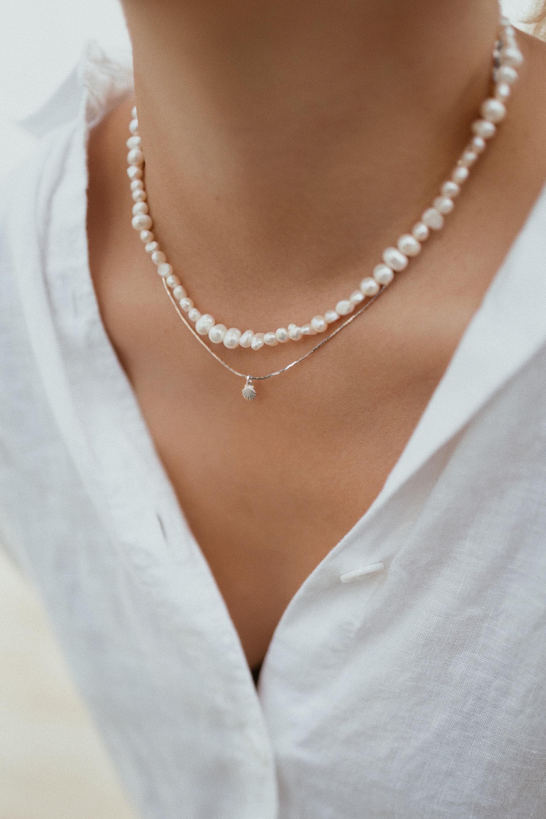 Feine Kette Silber mit Muschel Anhänger • 925 Silber • SHELL