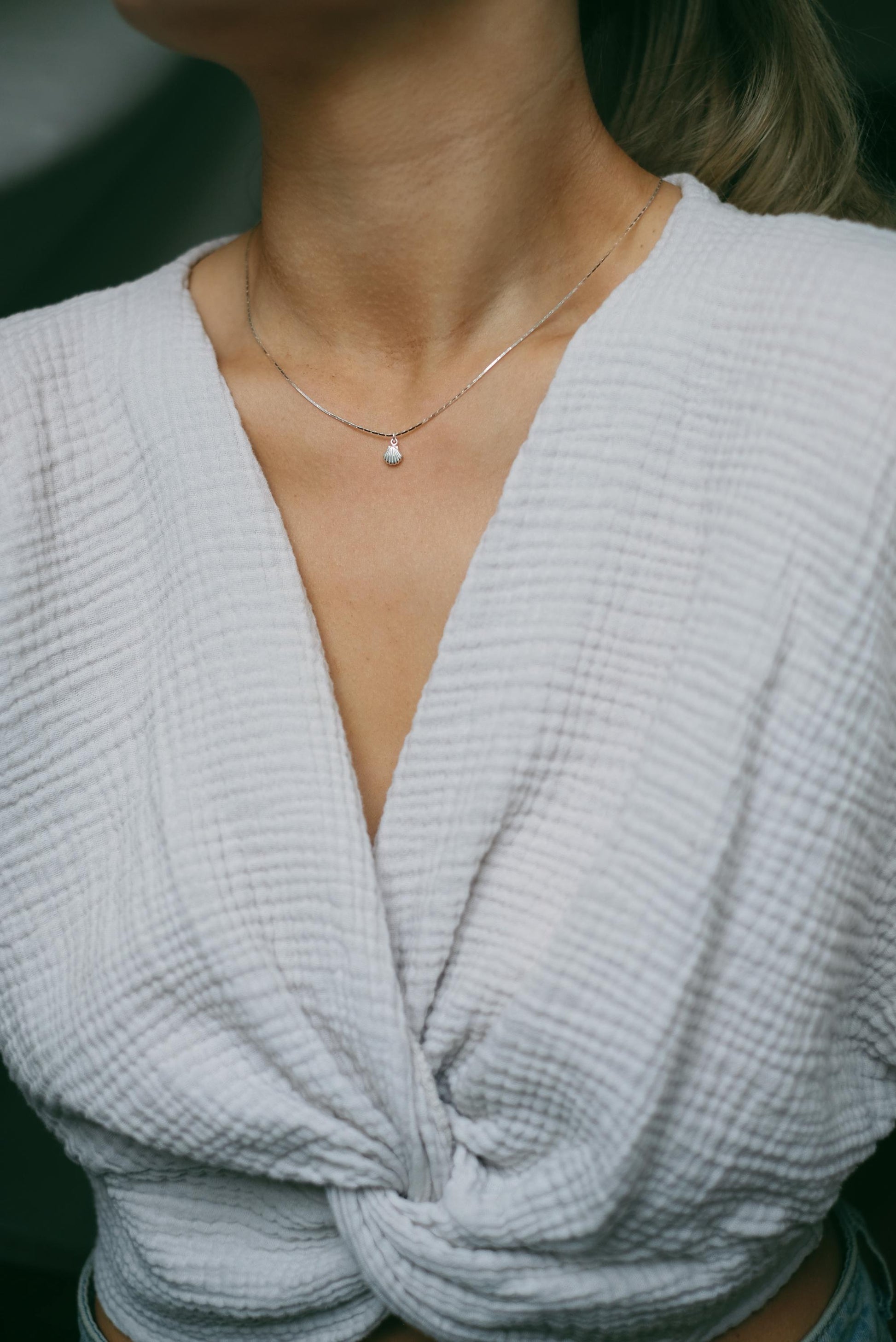Feine Kette Silber mit Muschel Anhänger • 925 Silber • SHELL