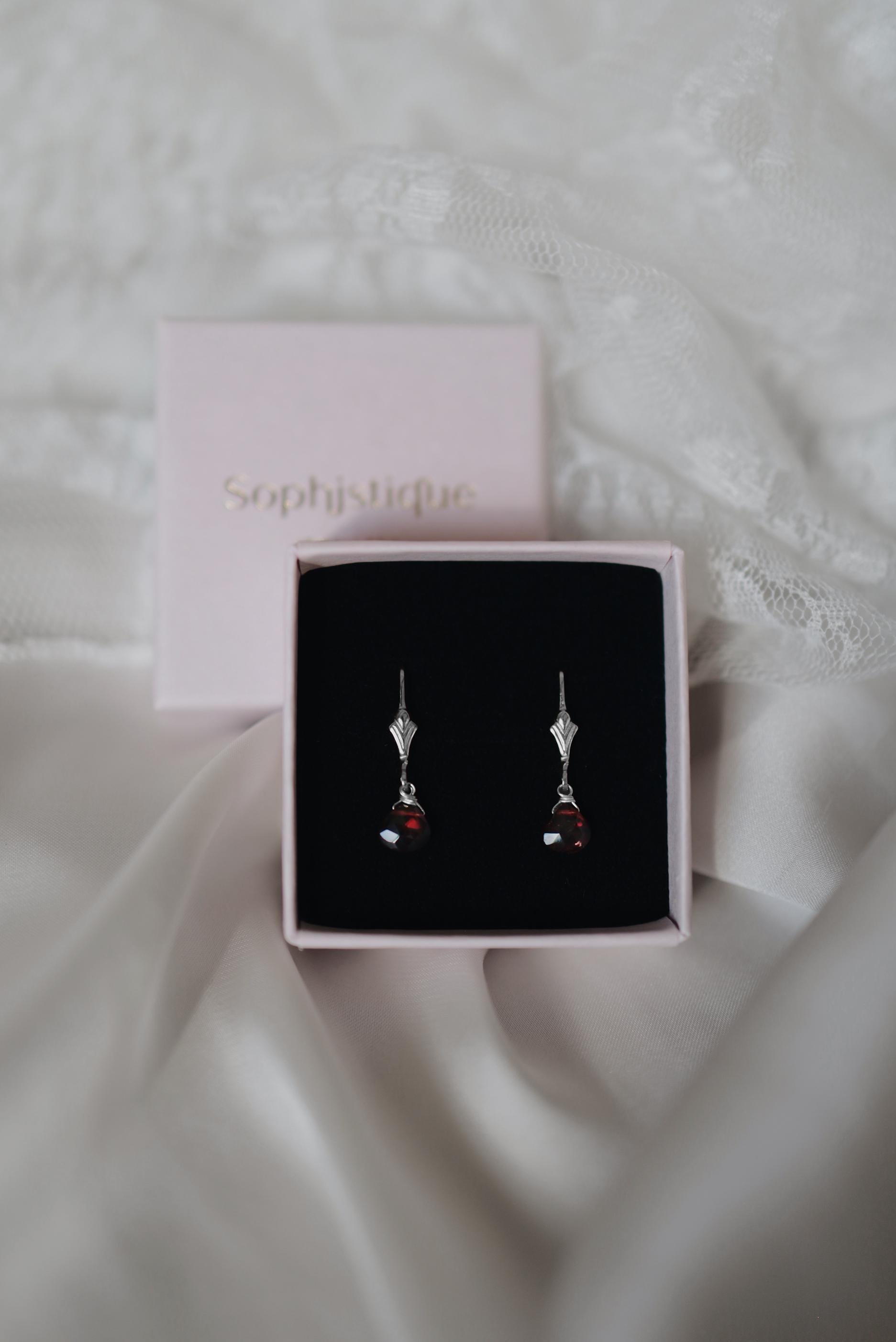 Granat Ohrringe Silber Tropfen Anhänger • 925 Silber • GARNET