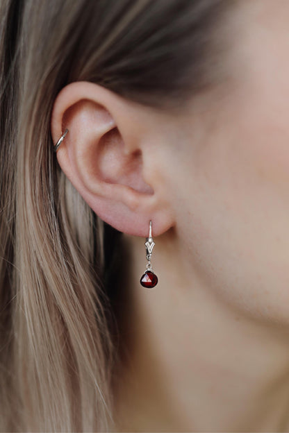 Granat Ohrringe Silber Tropfen Anhänger • 925 Silber • GARNET