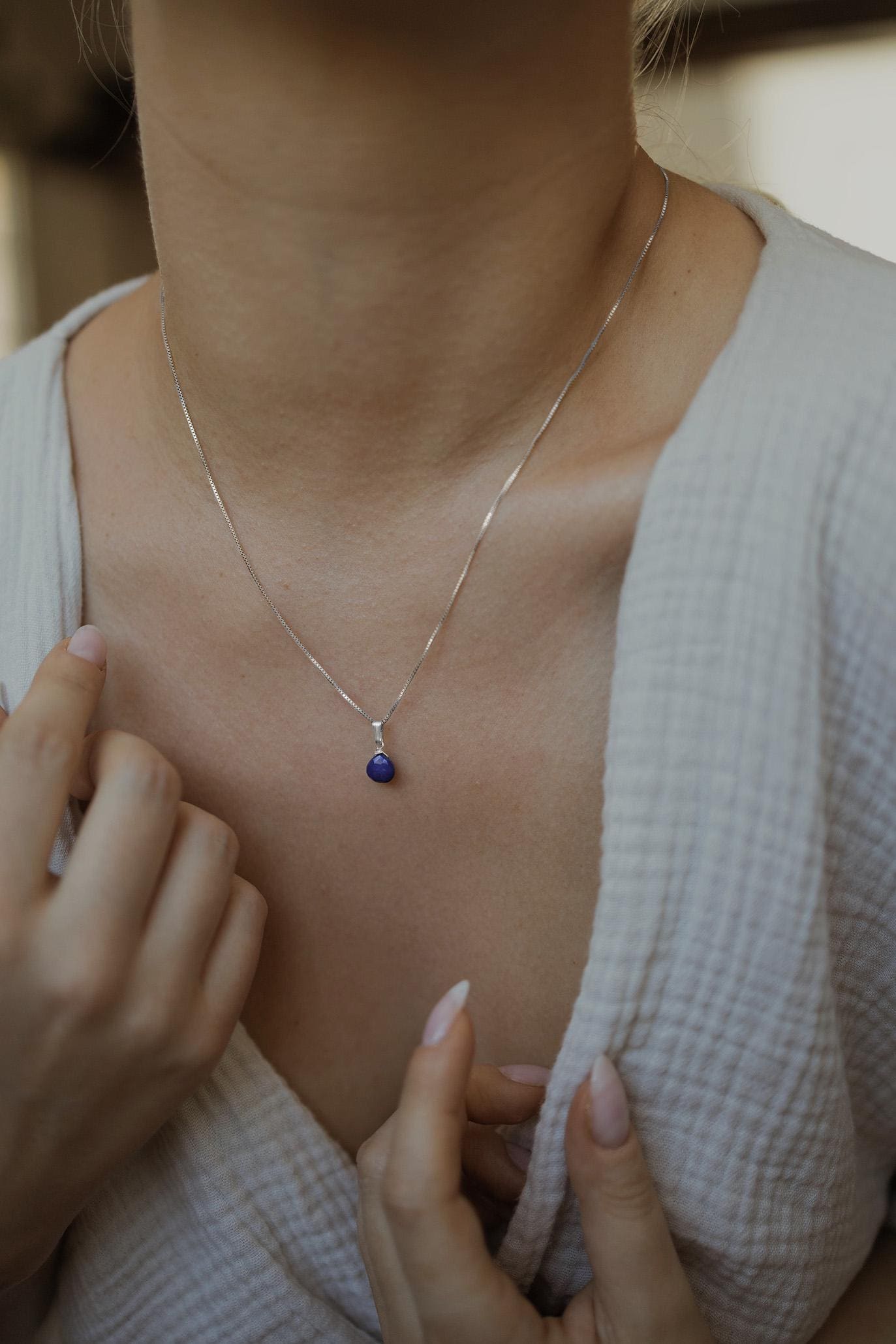 Natürliche Lapis Lazuli Kette 925 Silber • Edelstein Halskette • LAZULI