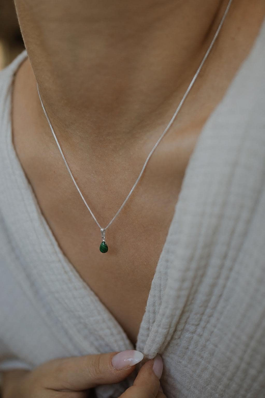 Natürliche Malachit Kette 925 Silber • Edelstein Halskette • MALACHITE