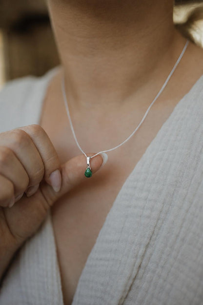 Natürliche Malachit Kette 925 Silber • Edelstein Halskette • MALACHITE