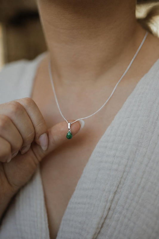 Natürliche Malachit Kette 925 Silber • Edelstein Halskette • MALACHITE