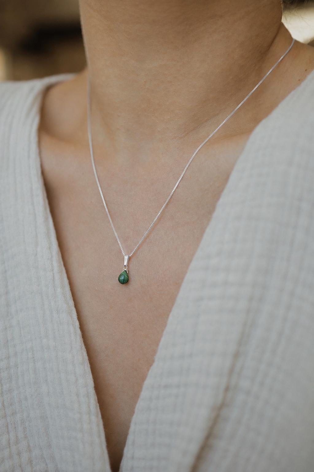 Natürliche Malachit Kette 925 Silber • Edelstein Halskette • MALACHITE