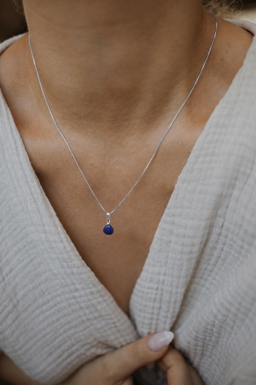 Natürliche Lapis Lazuli Kette 925 Silber • Edelstein Halskette • LAZULI