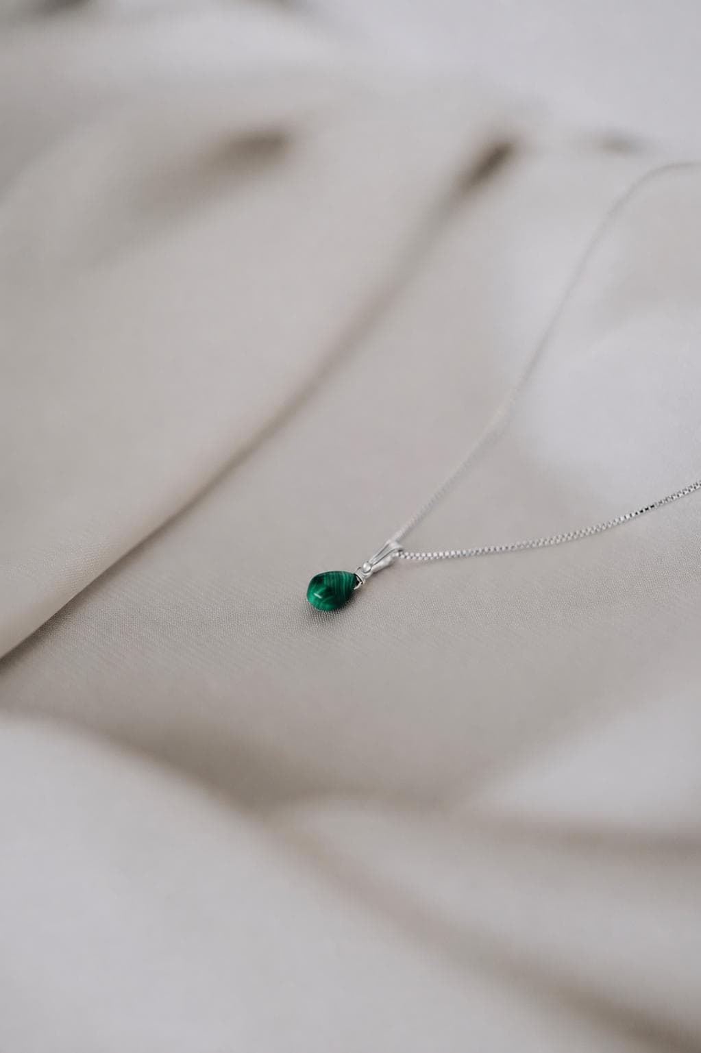 Natürliche Malachit Kette 925 Silber • Edelstein Halskette • MALACHITE