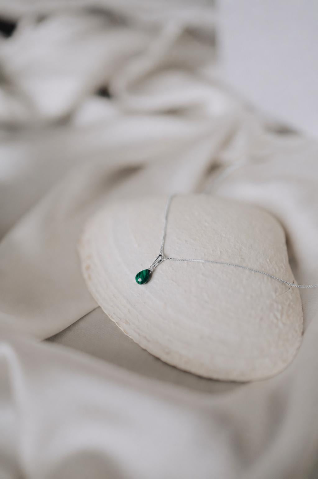 Natürliche Malachit Kette 925 Silber • Edelstein Halskette • MALACHITE
