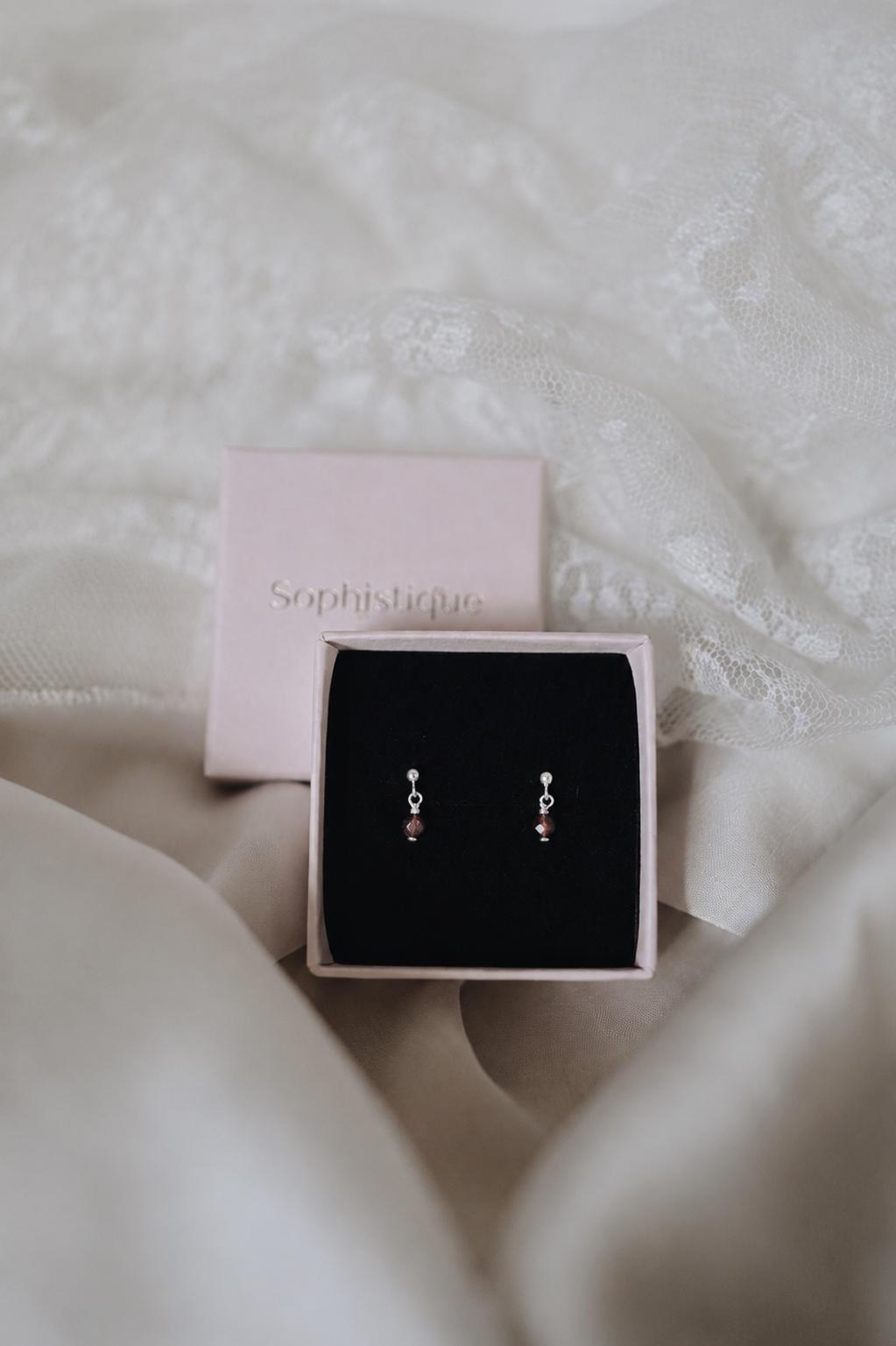 Zierliche Granat Ohrringe 925 Silber • MINI GARNET