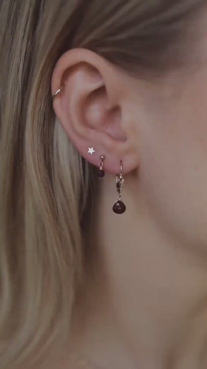 Granat Ohrringe Gold Tropfen Anhänger • 14k Gold Filled • GARNET