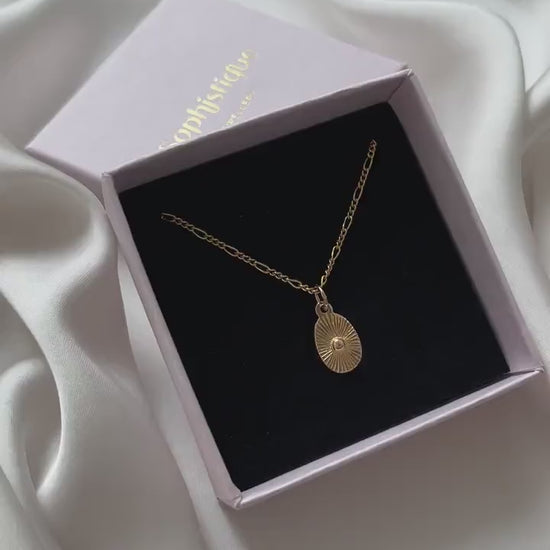 Figaro Halskette mit Anhänger gold • Ovales Amulett • 18k dick vergoldet • elegante Halskette