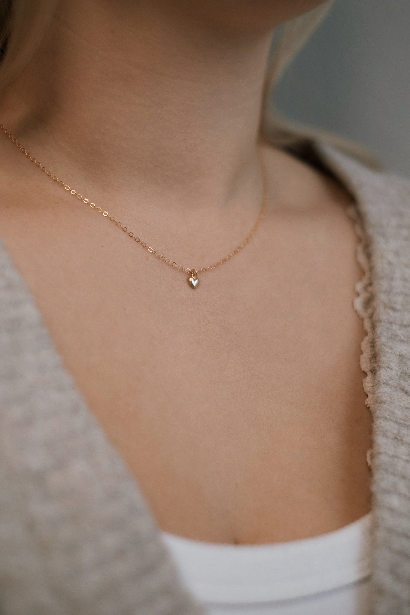 Valentinstag Schmuck Set Kette & Ohrringe Gold mit Herz Anhänger • 14k Gold Filled • AMOUR Set