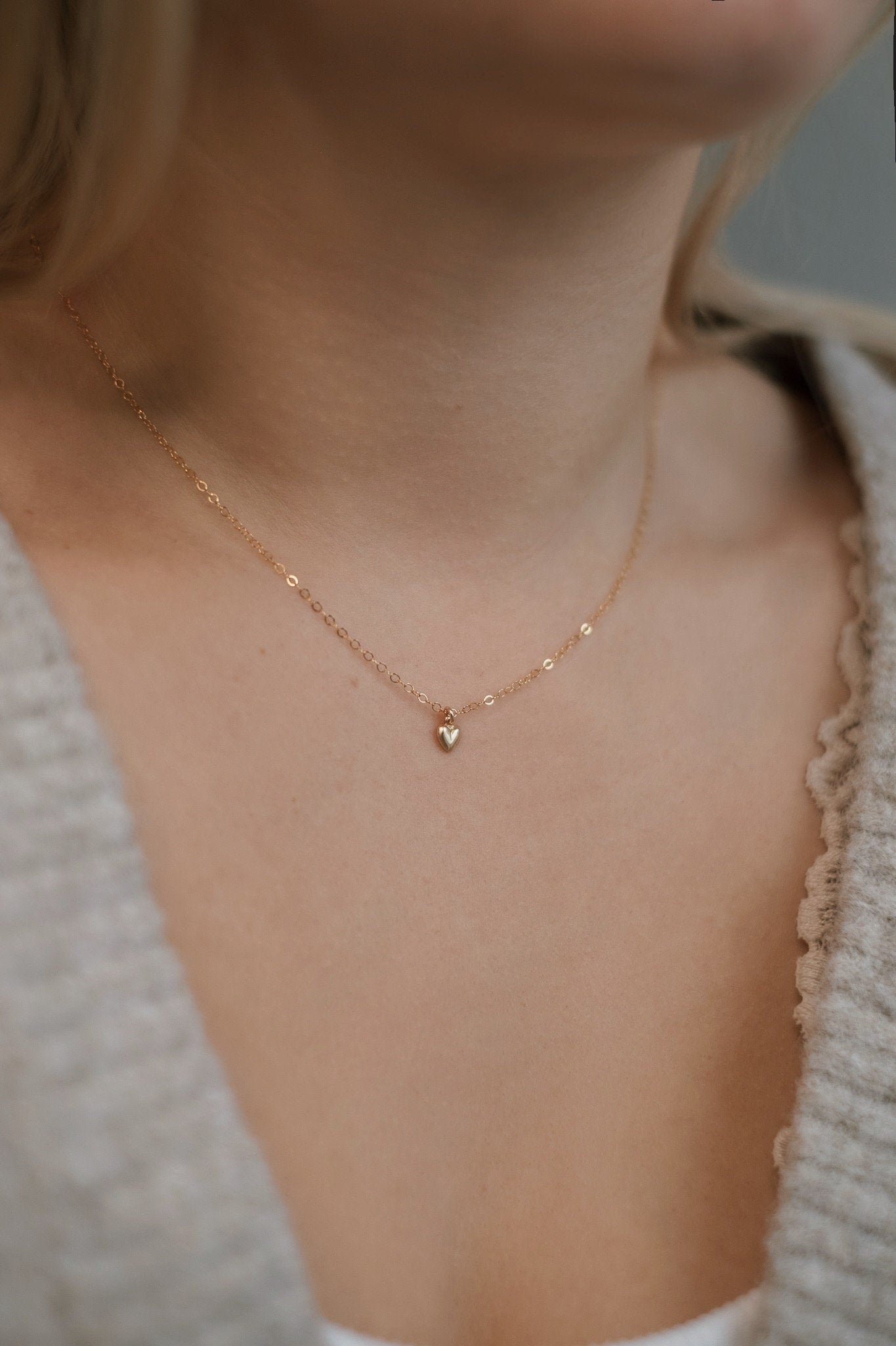 Zarte Kette Gold mit Herz Anhänger • 14k Gold Filled • AMOUR